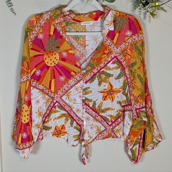 Haute Hippie Tops - Haute Hippie Boho Hippy Festival Colorful Blouse